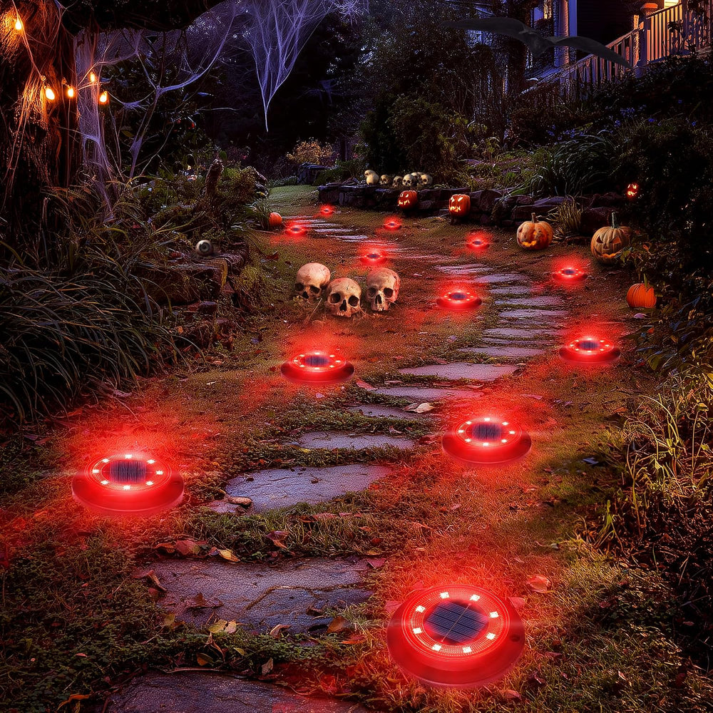 Solar Lights Outdoor Waterproof - Red 12 Pack 2-in-1 Ground Lights