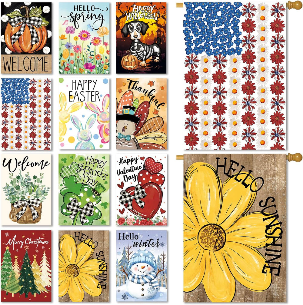 Seasonal Garden Flags Set of 12, Double Sided 28 x 40 Inch Large Yard Flags