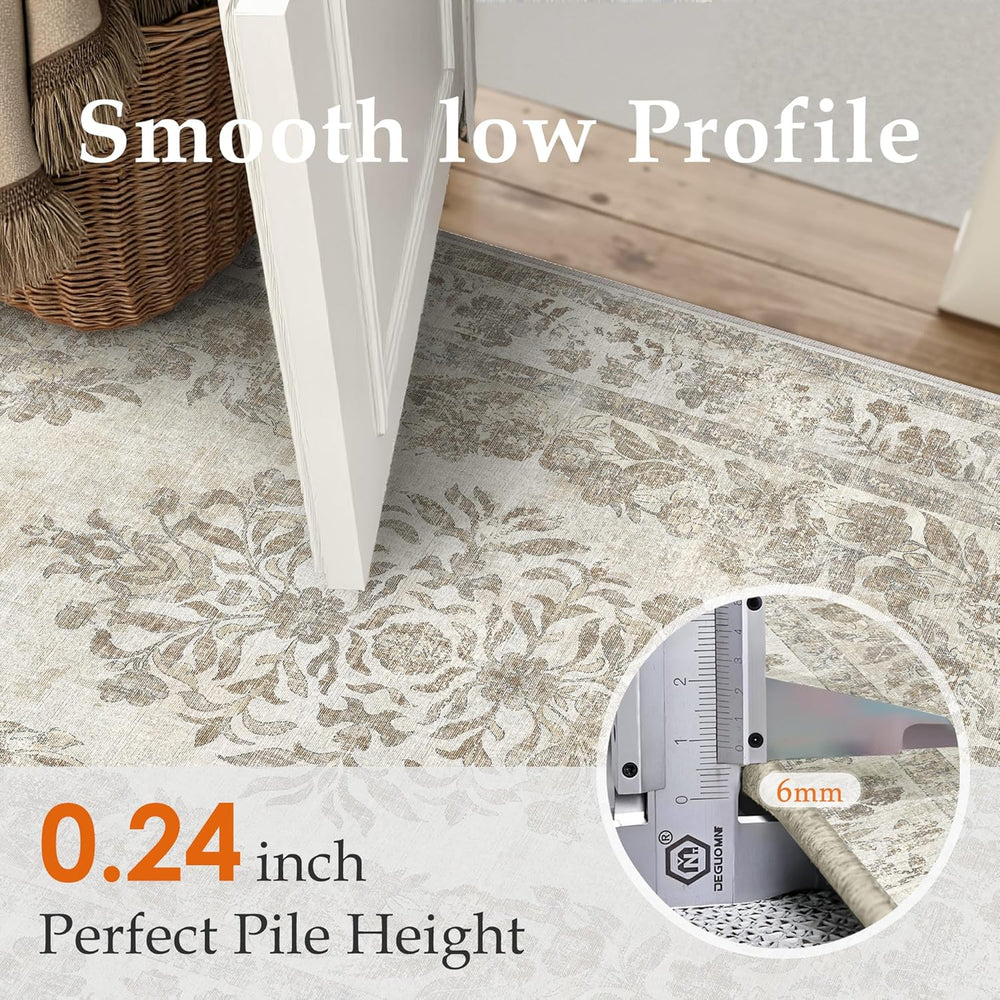 2.6x14 Washable Runner Rug Hallway Cream Beige Vintage Carpet