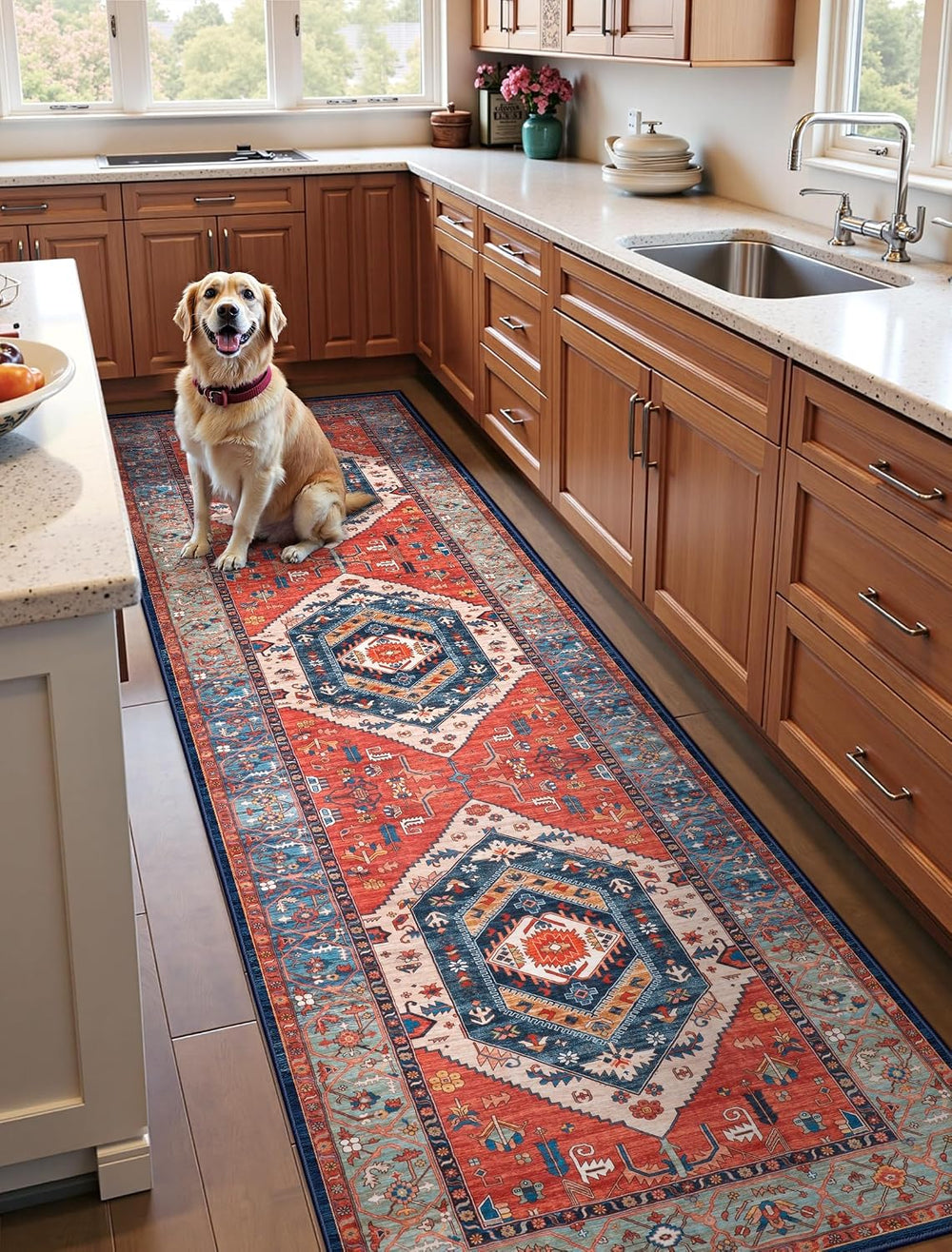 SERISSA 2'6"x10' Washable Non Slip Boho Runner Rug for Hallway,Rust