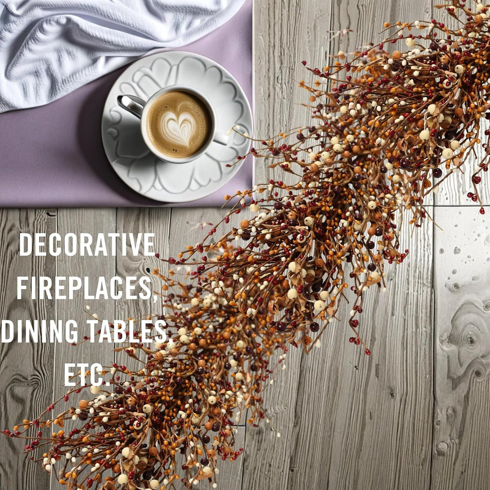 Artificial Fall Pip Berry Garland - 5ft Rustic Autumn Decorations for Mantel,...