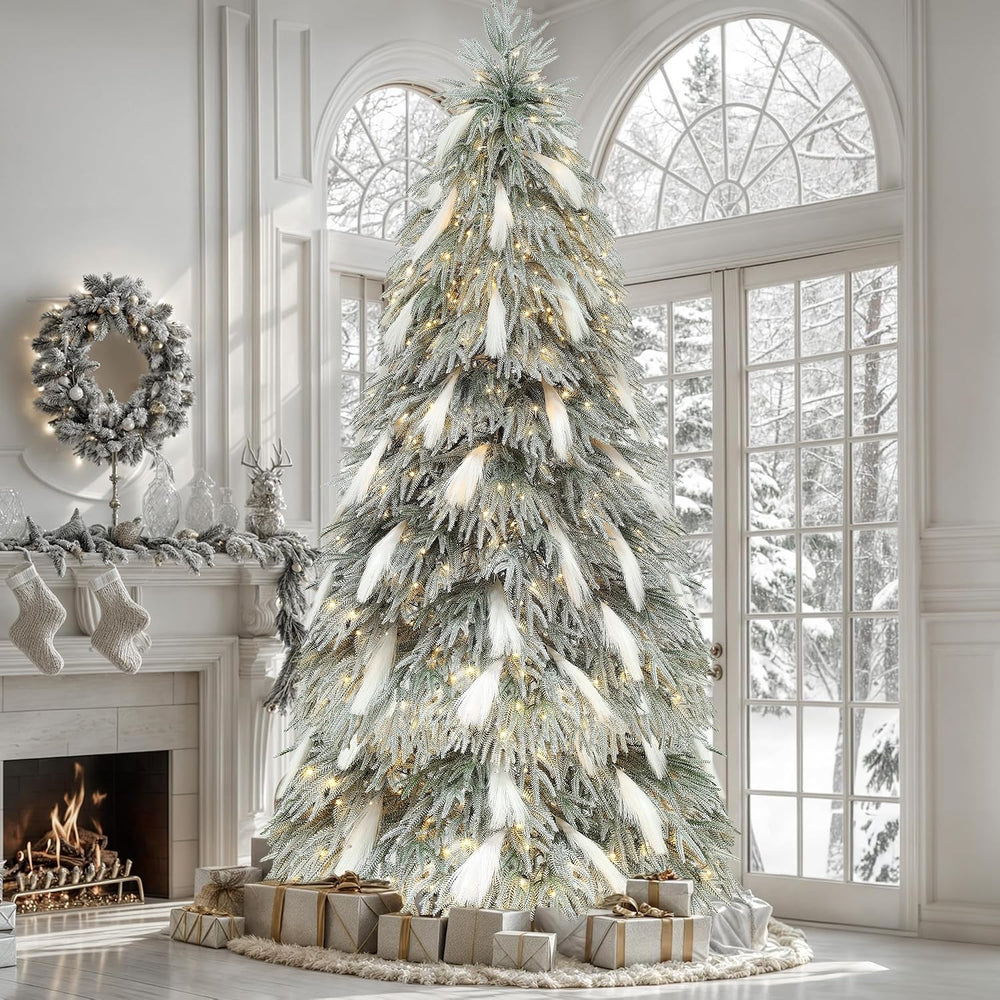 YITAHOME Pre-Lit Flocked Pampas Christmas Tree 6ft