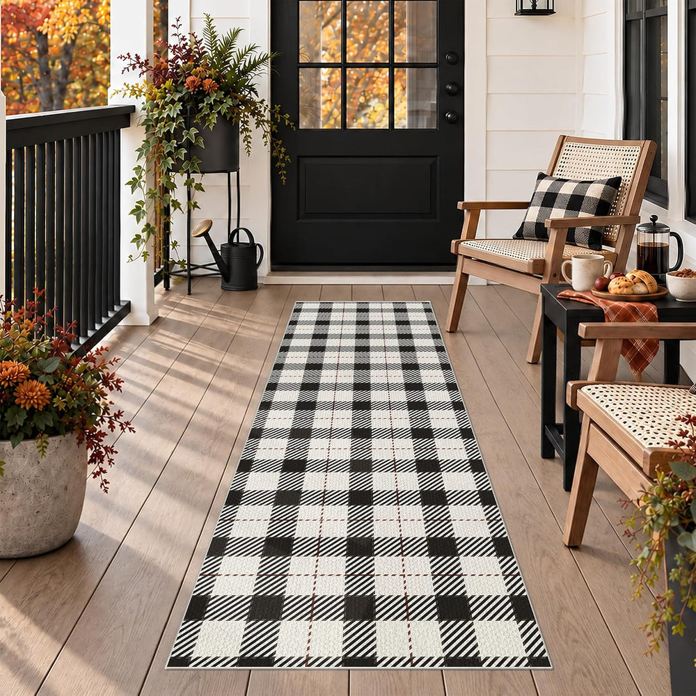 JTJ Easy Jute 2x6 Kitchen Runner Rug, Black and White Plaid, Washable