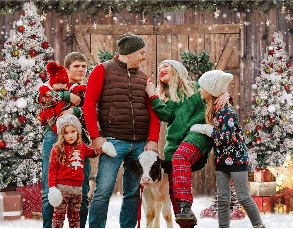 10x8ft Christmas Winter Wood Barn Door Photography Backdrop