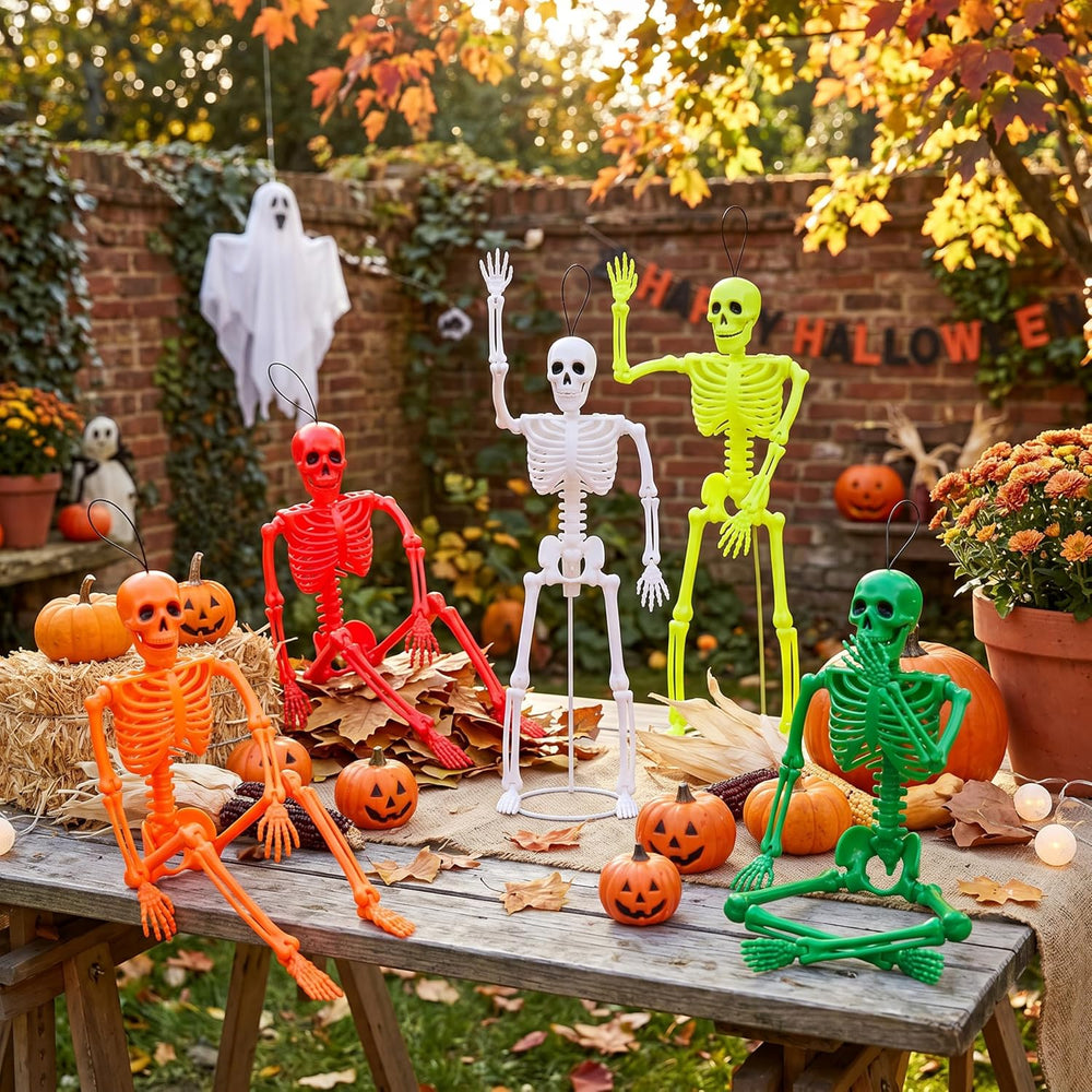 JOYIN 5 PCS 16" Blacklight Reactive Halloween Skeleton, Small Skeleton D...