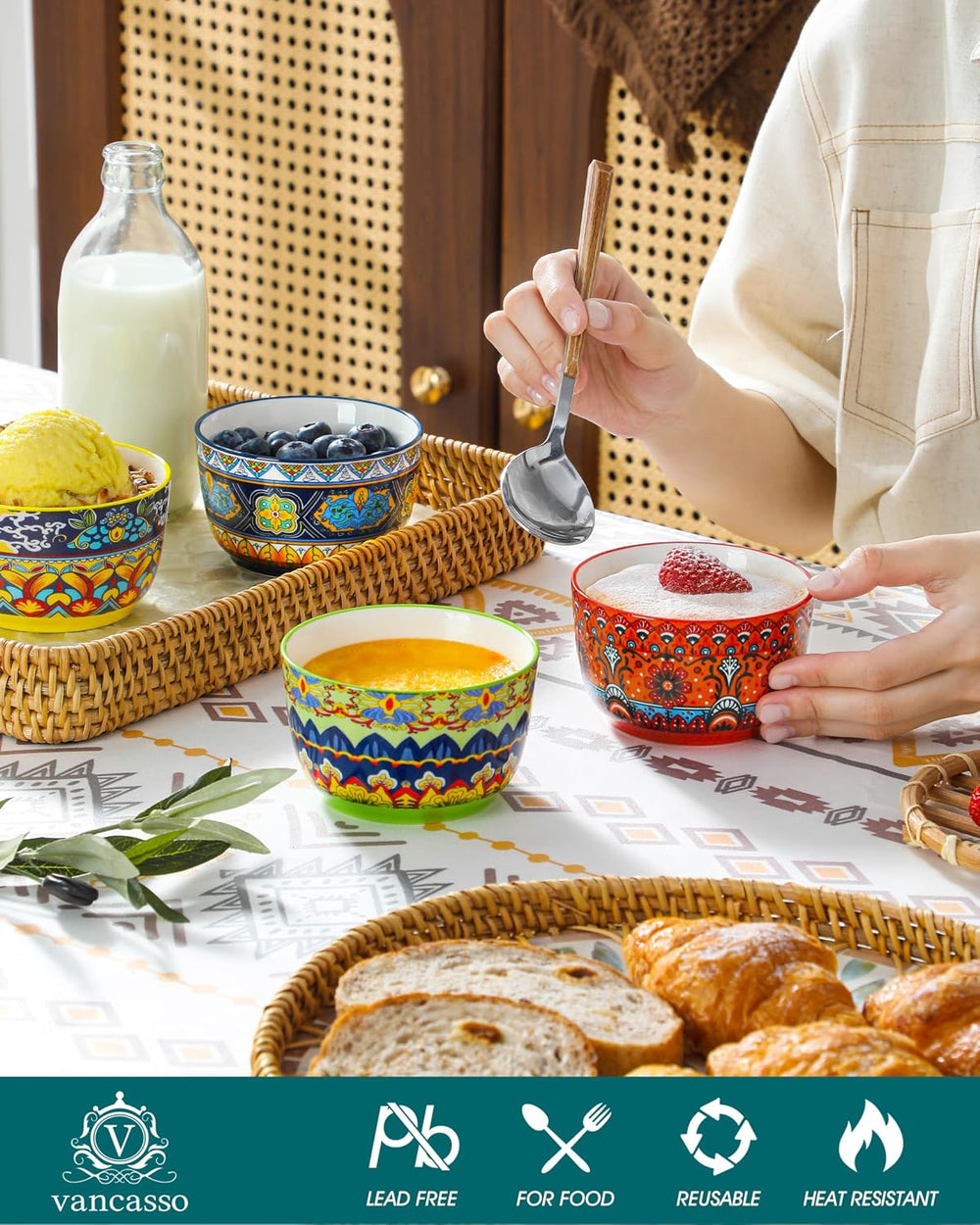 vancasso Ramekins 8 oz Oven Safe, Bohemian Style Creme Brulee Ramekin Set of ...