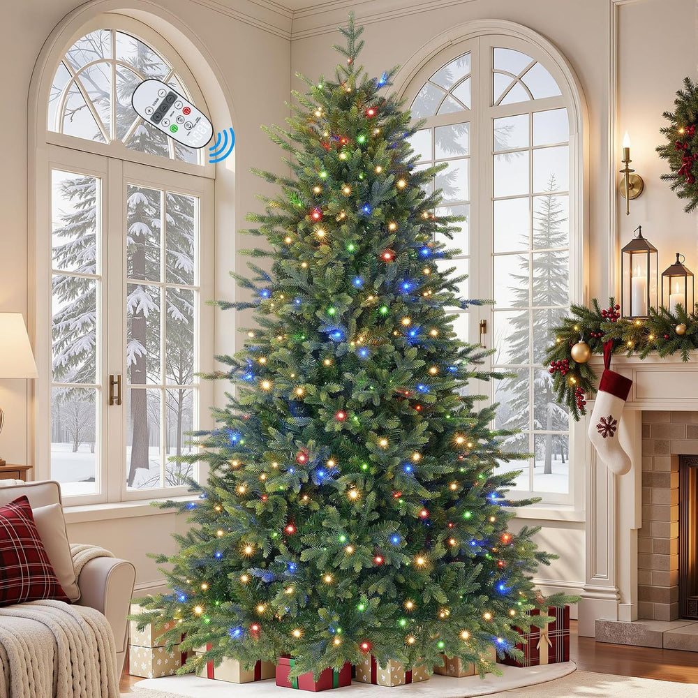SHareconn 7ft Prelit Artificial Fir Christmas Tree with Dual Color Lights