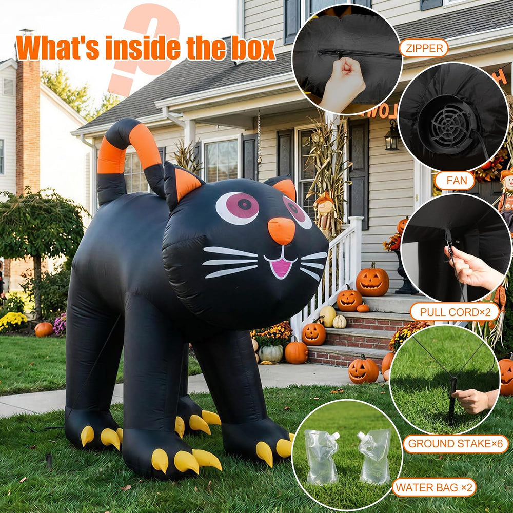 5.91 FT Halloween Inflatables Yard Decor Outdoor Black Cat with LED Lights Bu...