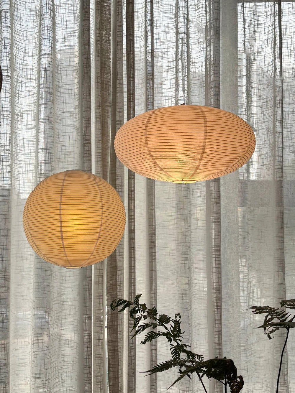 2 PCS Chinese Paper Lanterns White Lampshade, 16inch Large Round and 18inch O...