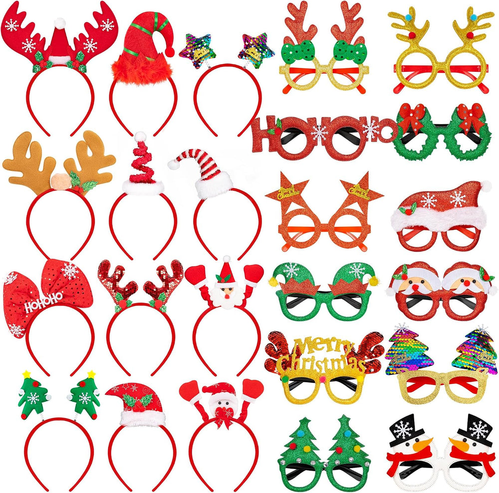 48 Pcs Christmas Glasses Frame and Headbands Set, Cute Christmas Head Boppers...