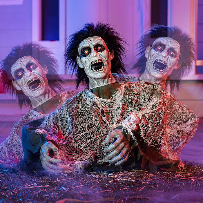 JOYIN Halloween Outdoor Decoration Zombie Groundbreaker, Animatronics Zombie Props Halloween Outside Decor, Animated Groundbreaker with Sound & Glowing Eyes for Graveyard Lawn Yard Haunted House Decor