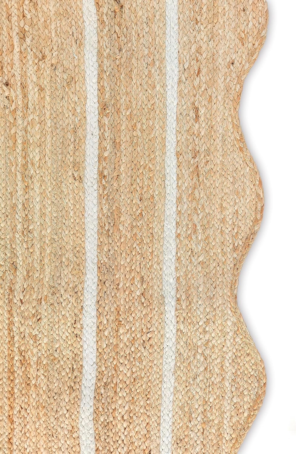 Wave Scalloped Natural Jute Rug - Boho Entryway Runner, Farmhouse Scallop, Of...
