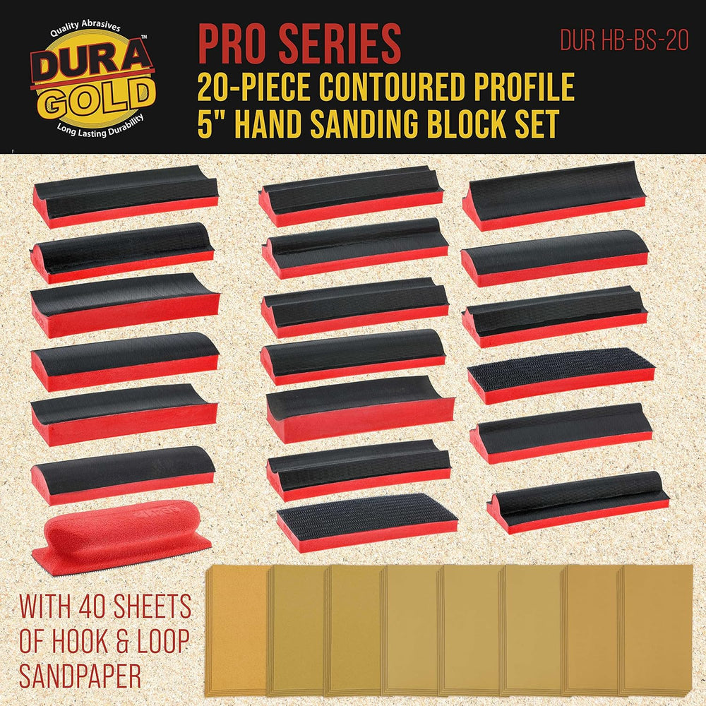 Dura-Gold 20-Piece Contoured Profile 5" Hand Sanding Block Set with 40