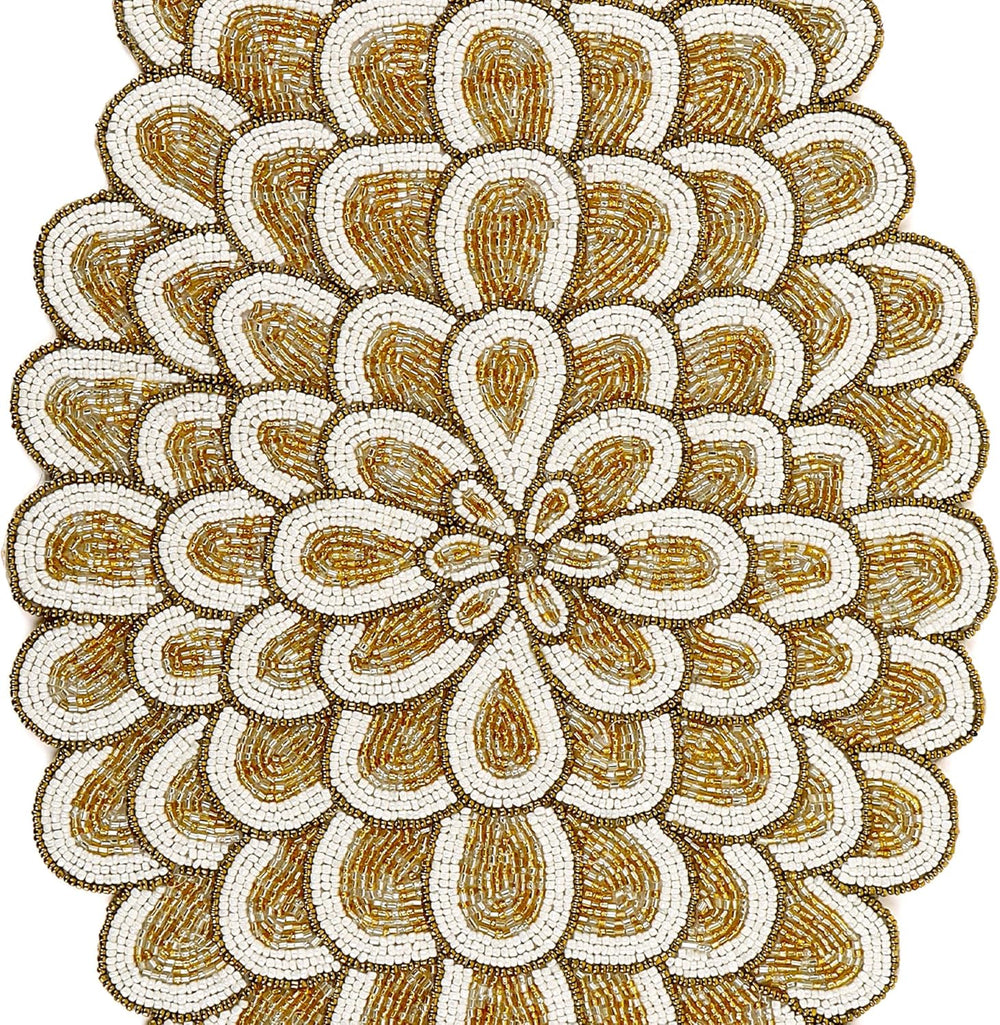 CLEENTABLE Gold Beaded Table Runner, 36 in, Farmhouse Holiday Décor
