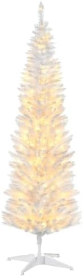 HOMCOM Noble Fir Artificial Pencil Christmas Tree Prelit 5' White