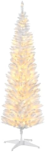 HOMCOM Noble Fir Artificial Pencil Christmas Tree Prelit 5' White