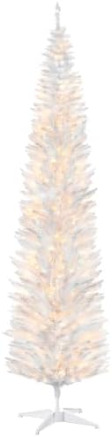 HOMCOM 8' Tall Pre-Lit Slim Noble Fir Artificial Christmas Tree White