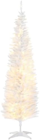 HOMCOM 6' Tall Pre-Lit Noble Fir Artificial Pencil Christmas Tree White