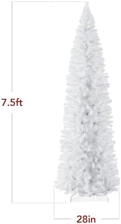 Best Choice Products White Pencil Christmas Tree 7.5ft Unlit Slim Decoration Without Lights, Skinny Premium Holiday Decor, Metal Stand, Easy Assembly