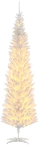 HOMCOM 7' Tall Pre-Lit Slim Noble Fir Artificial Pencil Christmas Tree