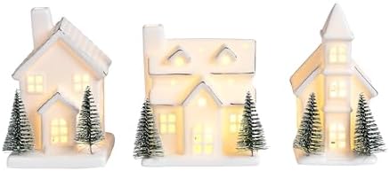 Ceramic White Christmas Village Houses, Light Up Porcelain Village Houses