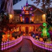 8 Pcs Light up Halloween Fence Outdoor Yard Garden, Purple,Orange