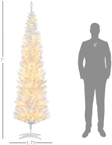 HOMCOM 7' Tall Pre-Lit Slim Noble Fir Artificial Pencil Christmas Tree
