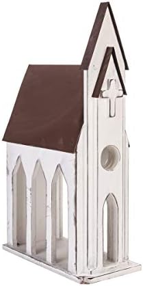 White Church Chapel Christmas Card Iron & Wood Mail Holder 9.8" x 17.9"