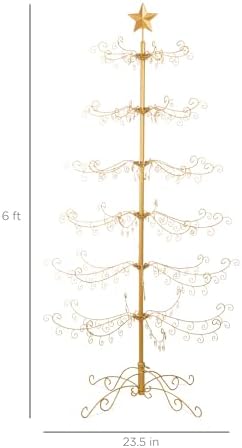 Best Choice Products 6ft Wrought Iron Ornament Display Christmas Tree w/Easy Assembly and Stand - Gold