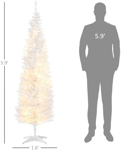 HOMCOM 6' Tall Pre-Lit Noble Fir Artificial Pencil Christmas Tree White