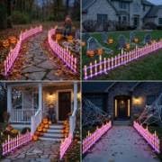 8 Pcs Light up Halloween Fence Outdoor Yard Garden, Purple,Orange