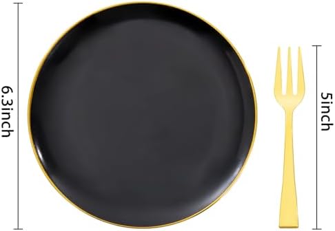 Festiva 400Pcs Black Gold Dessert Plates 6.3" with Forks 5"- 200PCS Small Disposable Dessert/Cake/Appetizer Plates and 200PCS Forks - Serve 200 Guests for Birthday Party& Wedding