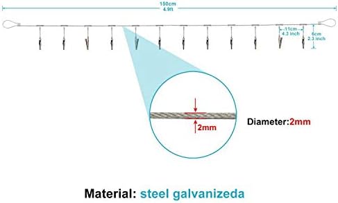 6 Pack 5 ft Steel Wall Hanging Photo Display Cable Wire Rod String with 12PCS Clips, Picture Holders for Kids Crafts, Notes