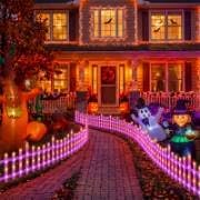8 Pcs Light up Halloween Fence Outdoor Yard Garden, Purple,Orange