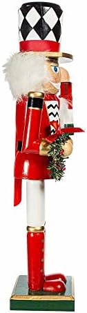 15-Inch Red, White and Black Nutcracker with Gift Box and Wreath