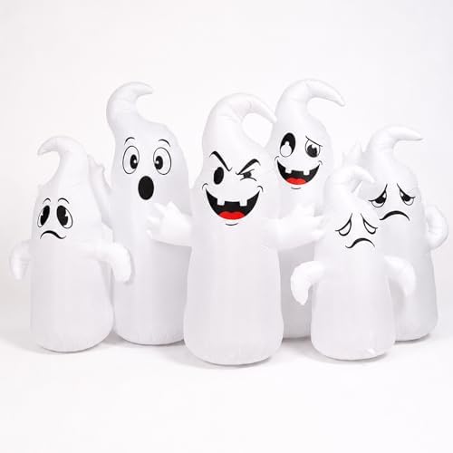 8FT Long Halloween Inflatable 6 Cute Ghosts, LED Yard Decoration