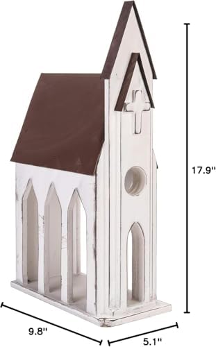 White Church Chapel Christmas Card Iron & Wood Mail Holder 9.8" x 17.9"