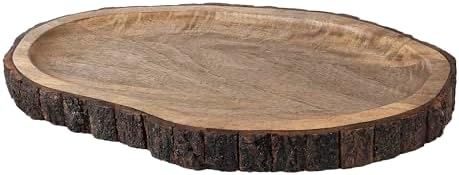 GoCraft Oval Wooden Serving Platter with Tree Bark Edges – Mango Wood Charcuterie Board, 17" x 10", Rustic Platter for Serving Cheese, Appetizers, Snacks, Fruit, and More – Perfect for Entertaining