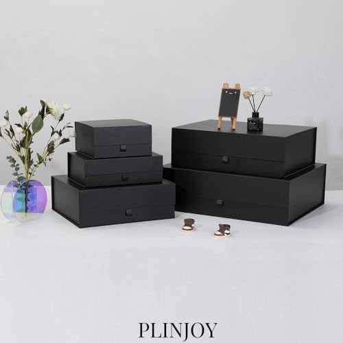 5 Pcs Black Gift Box Large 13.5x11.8x4.7 Inches, Black Gift Boxes for Presents with Magnetic Closure Lid, Luxury Gift Box Rectangle Collapsible Boxes for Gift Packaging
