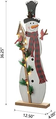Glitzhome 36" H Lighted Wooden Christmas Snowman Porch Sign Standing Snowman with Birdhouse Porch Decor Rustic Merry Christmas Welcome Sign Holiday Party Outdoor Indoor Xmas Decorations