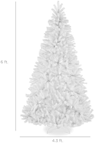 Best Choice Products Artificial Christmas Tree, 6ft Premium Unlit Realistic Spruce Holiday Décor w/Dense Branches, Metal Base – White Spruce