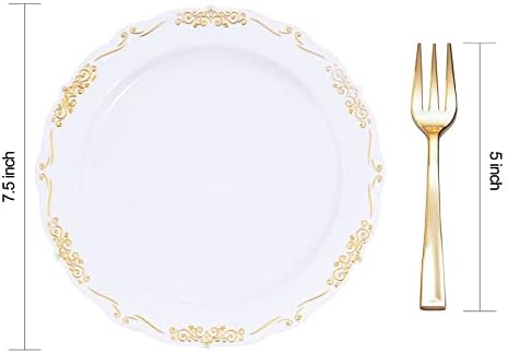 LIYH Gold Rim White 200 Pcs Heavy Duty Dessert Plates Forks Wedding Set