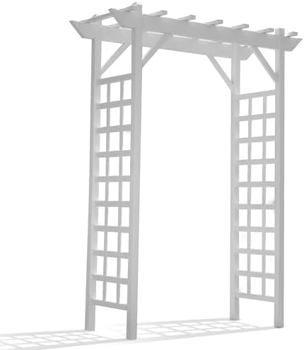 Dura-Trel Providence Arbor, Vinyl Garden Archway for Outdoors, 64" x 85", White - Backyard Decorative Arch and Backdrop with Lattice Design and Trellis Sides for Climbing Plants, Vines and Flowers