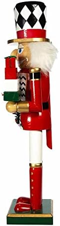 15-Inch Red, White and Black Nutcracker with Gift Box and Wreath