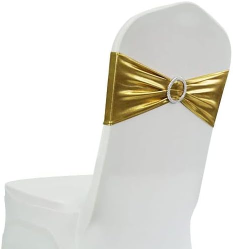 Spandex Chair Sashes Bands 30PCS Stretch Chair Ties Bows with Buckle Slider for Wedding Party Banquet Decoration (Metallic Gold)…