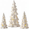 Nuogo 3 Pcs Lighted Ceramic Christmas Tree White Porcelain Tabletop