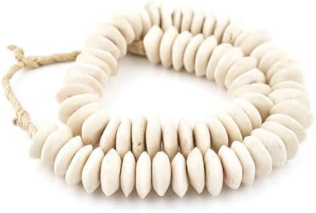The Bead Chest White Bone Beads Saucer 21mm Kenya African Large Hole 24 Inch Strand Handmade