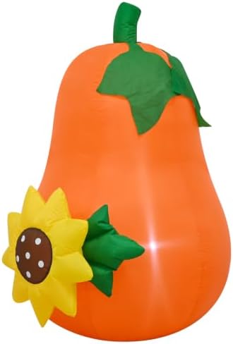 4FT Fall Harvest Inflatable Pear‑Shaped Pumpkin with Sunflower & LED