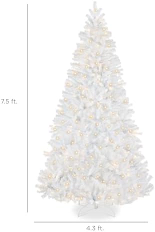 Best Choice Products Artificial Christmas Tree, 7.5ft Premium Pre-Lit Realistic Spruce Holiday Décor w/Dense Branches, Metal Base - White Spruce