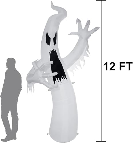 Sizonjoy 12 Ft Giant Halloween Inflatable Ghost, Blow Up Halloween Decorations Outdoor Built-in Changing LED Lights for Outdoor Indoor Yard Garden